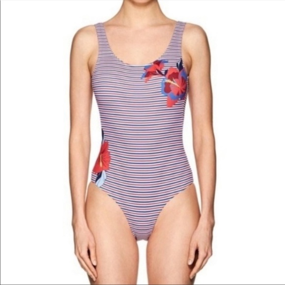 Onia Kelly Hibiscus Stripe Printed Swimsuit Size Small - Picture 2 of 9